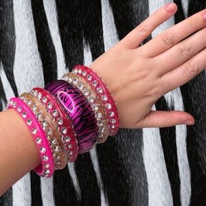 Pink and Purple Rhinestone Bangle Set